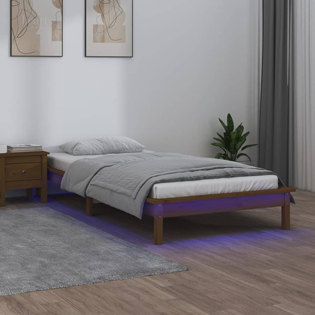 vidaXL LED Bed Frame Honey Brown 90x190 cm Single Solid Wood