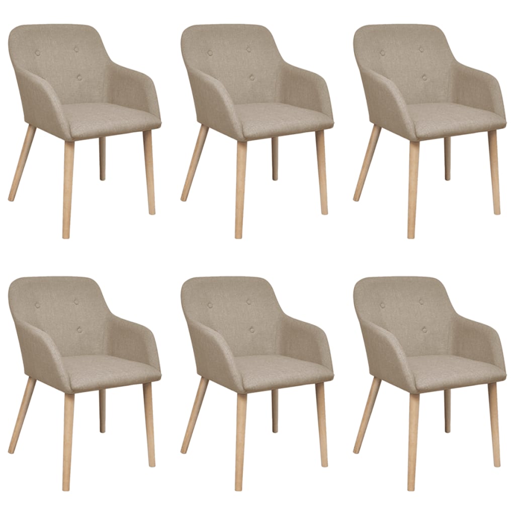 Oak Indoor Fabric Dining Chair Set 6 pcs with Armrest Beige