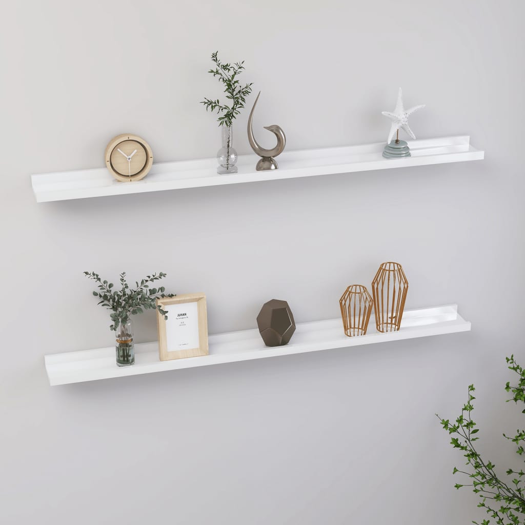 vidaXL Wall Shelves 2 pcs High Gloss White 100x9x3 cm