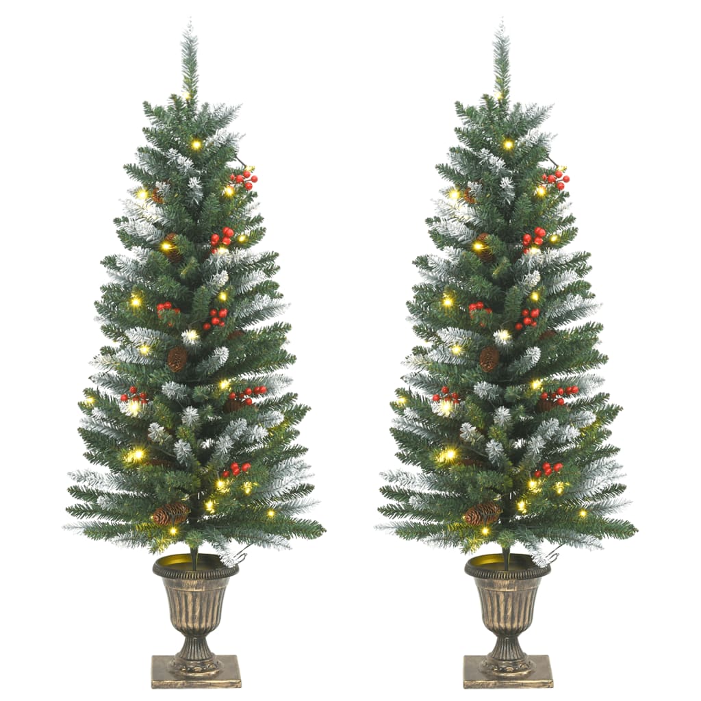 vidaXL Artificial Christmas Trees 2 pcs 100 LEDs Green and White 120 cm