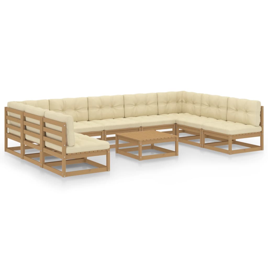 vidaXL 10 Piece Garden Lounge Set&Cushions Honey Brown Solid Pinewood