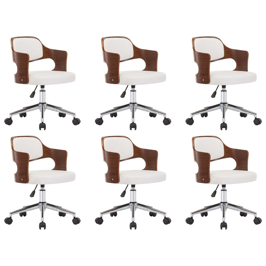 vidaXL Swivel Dining Chairs 6 pcs White Bent Wood and Faux Leather