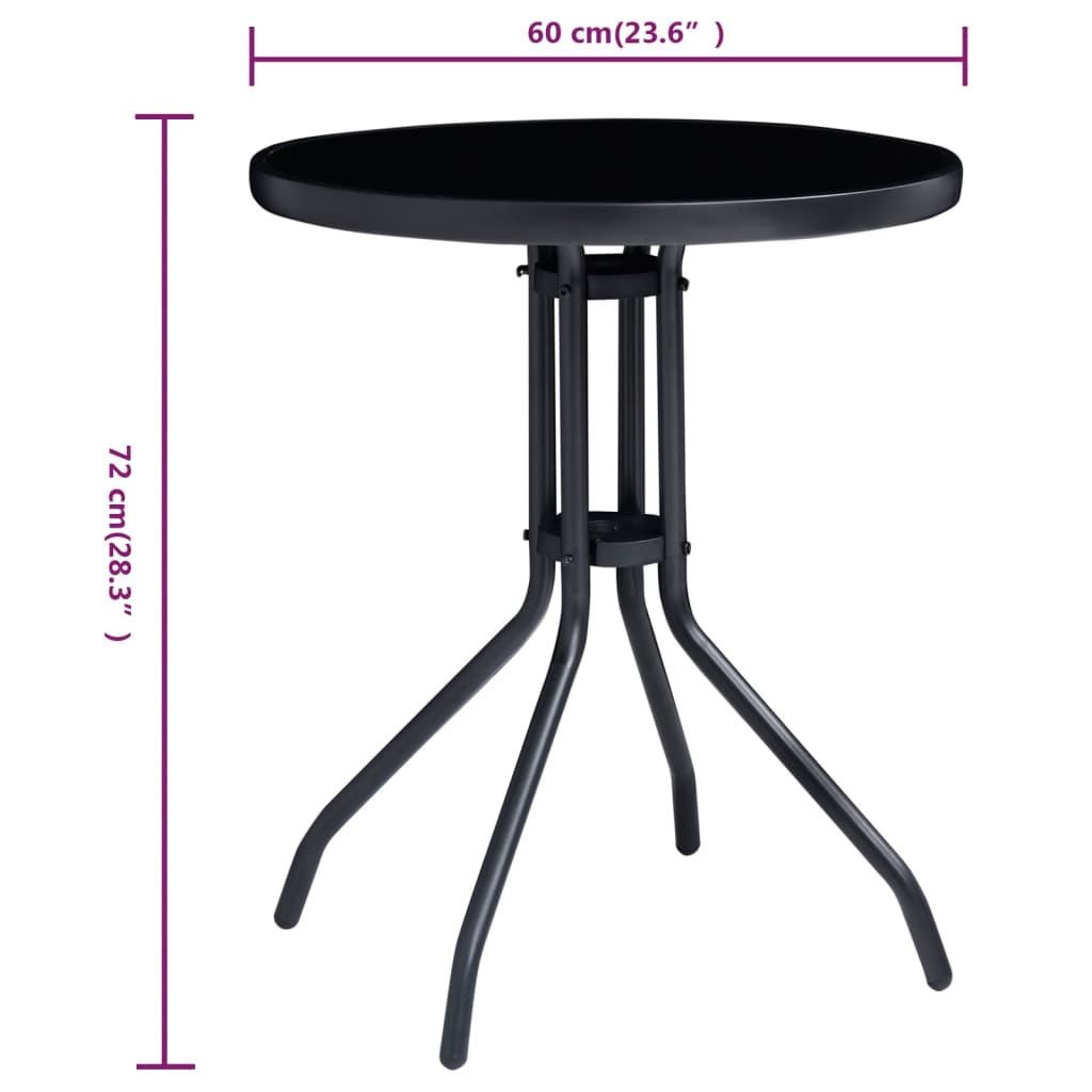 vidaXL Garden Table Black 60 cm Steel and Glass