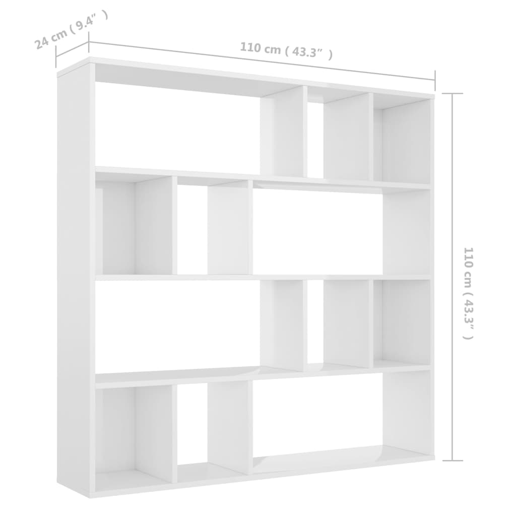 vidaXL Room Divider/Book Cabinet High Gloss White 110x24x110 cm Engineered Wood