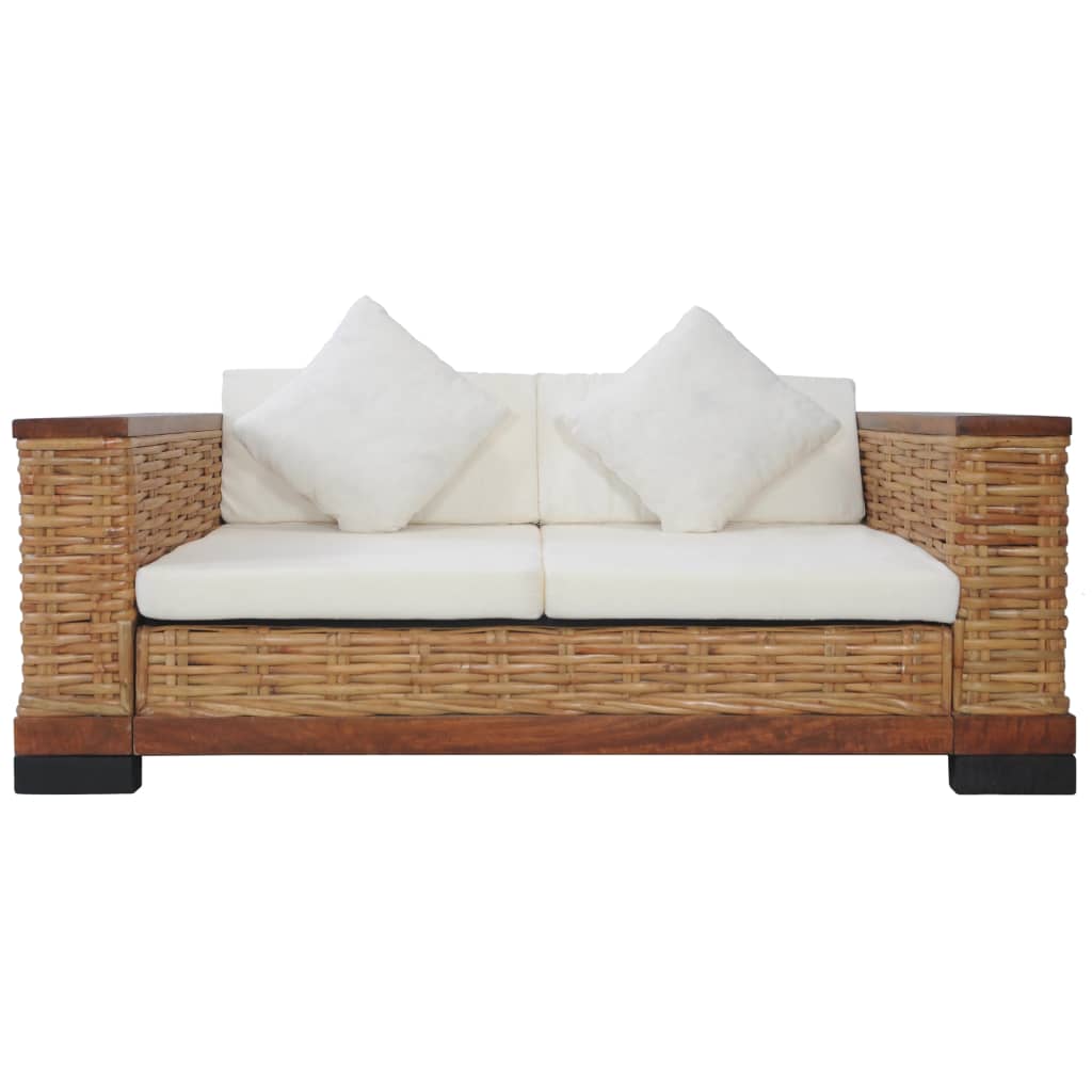 vidaXL 2-Seater Sofa with Cushions Brown Natural Rattan