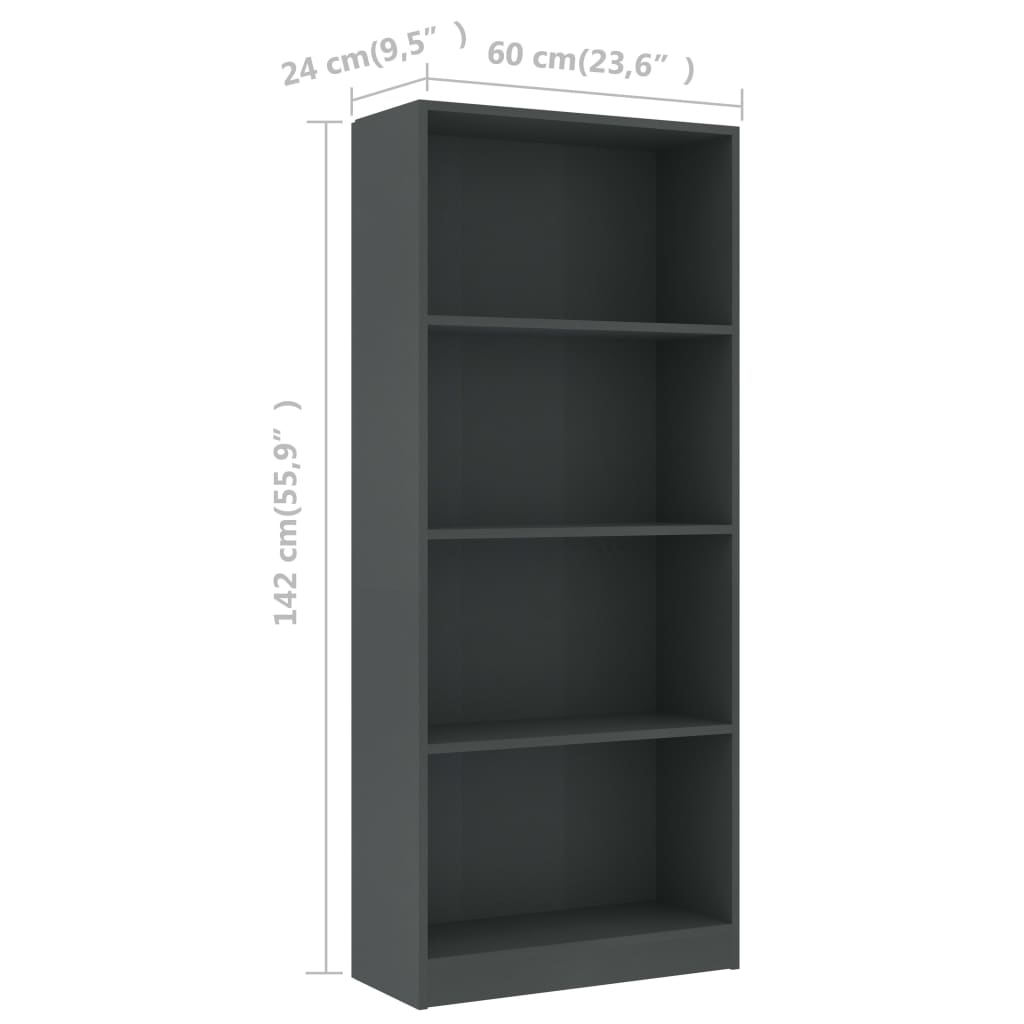 vidaXL 4-Tier Book Cabinet Grey 60x24x142 cm Engineered Wood