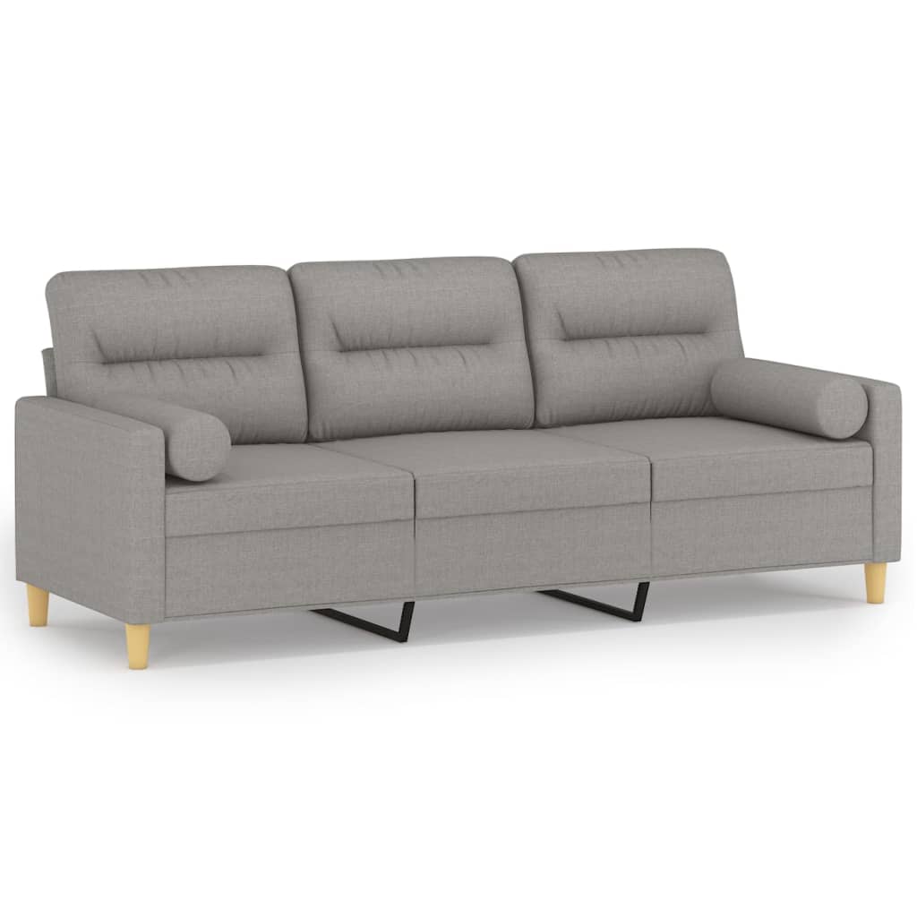 vidaXL 3-Seater Sofa with Pillows&Cushions Light Grey 180 cm Fabric