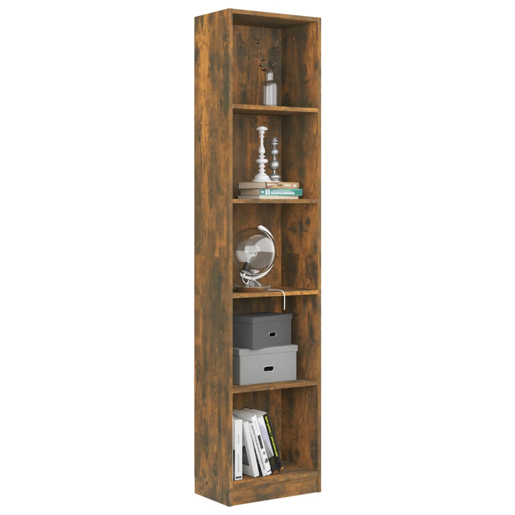 vidaXL 5-Tier Book Cabinet Smoked Oak 40x24x175 cm Engineered Wood