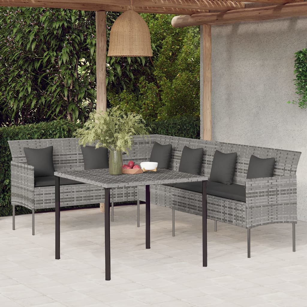 vidaXL 2 Piece Garden Dining Set with Cushions Grey Poly Rattan