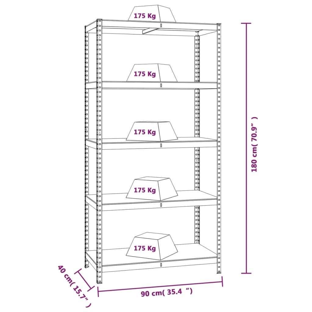 vidaXL 5-Layer Storage Shelf Anthracite Steel&Engineered Wood