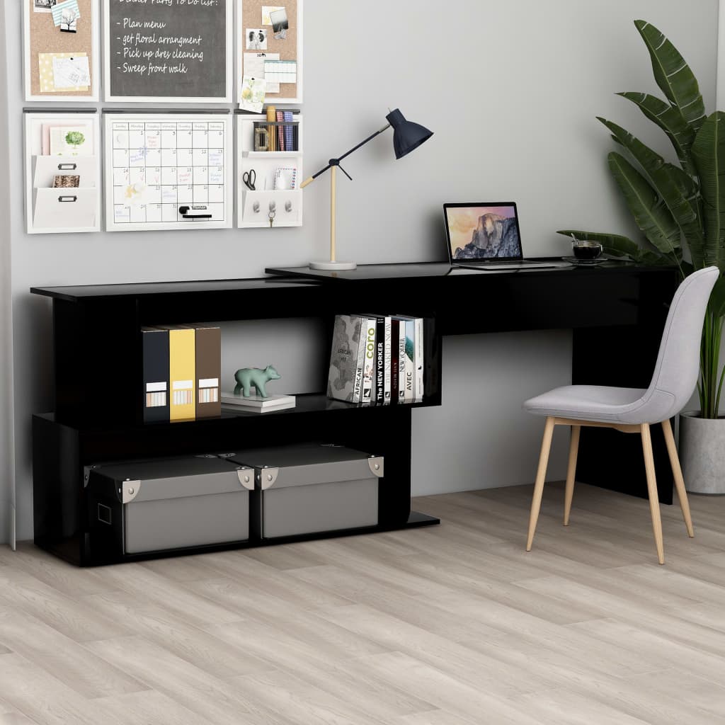 vidaXL Corner Desk High Gloss Black 200x50x76 cm Chipboard