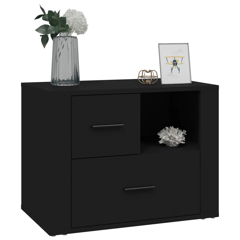 vidaXL Bedside Cabinet Black 60x36x45 cm Engineered Wood