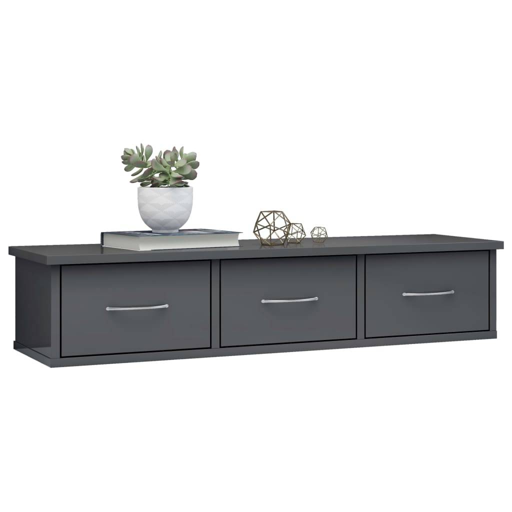 vidaXL Wall-mounted Drawer Shelf High Gloss Grey 88x26x18.5 cm Engineered Wood