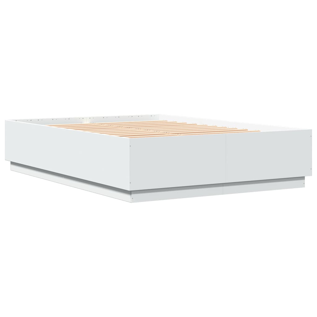 vidaXL Bed Frame with LED Lights White 150x200 cm King Size Engineered Wood