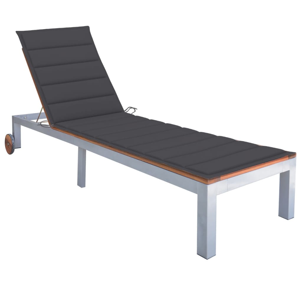 vidaXL Sun Lounger with Cushion Solid Wood Acacia and Galvanised Steel
