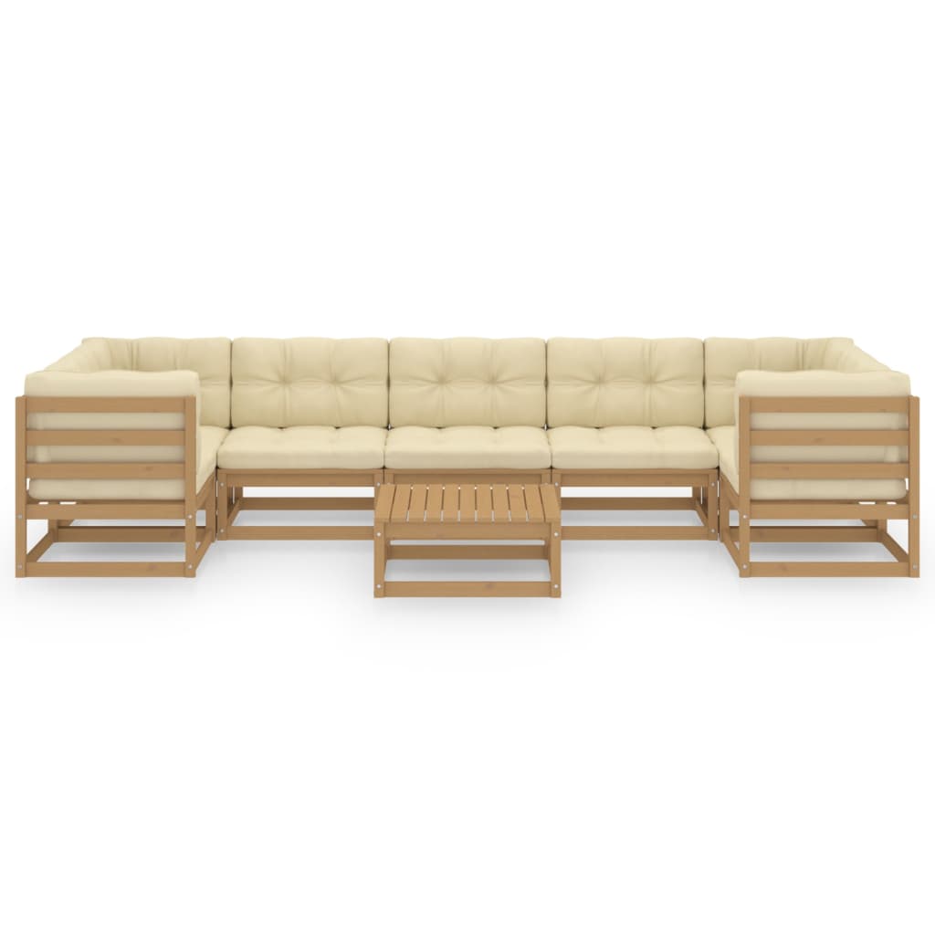 vidaXL 8 Piece Garden Lounge Set&Cushions Honey Brown Solid Pinewood