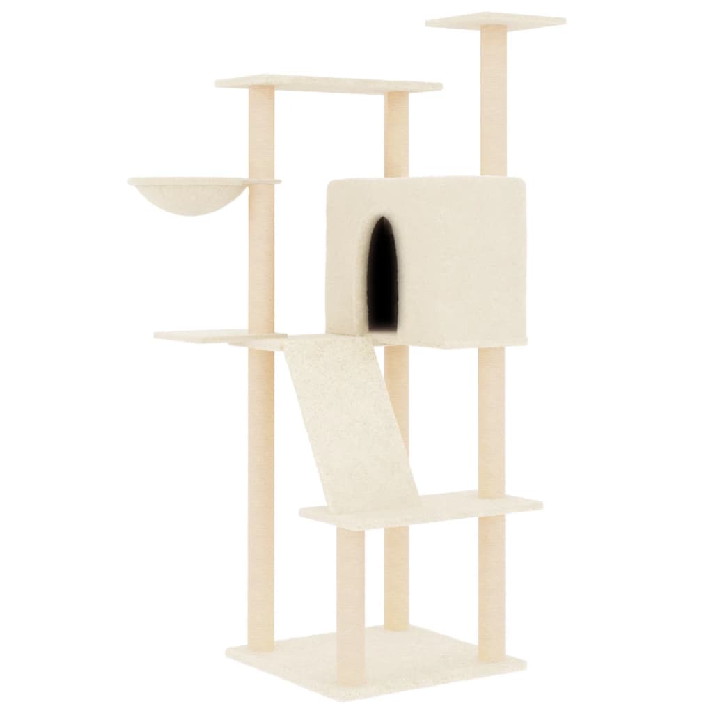 VidaXL Large Cat Tree With Plush Perches & Sisal Scratching Posts - Beige With Black Paw Prints