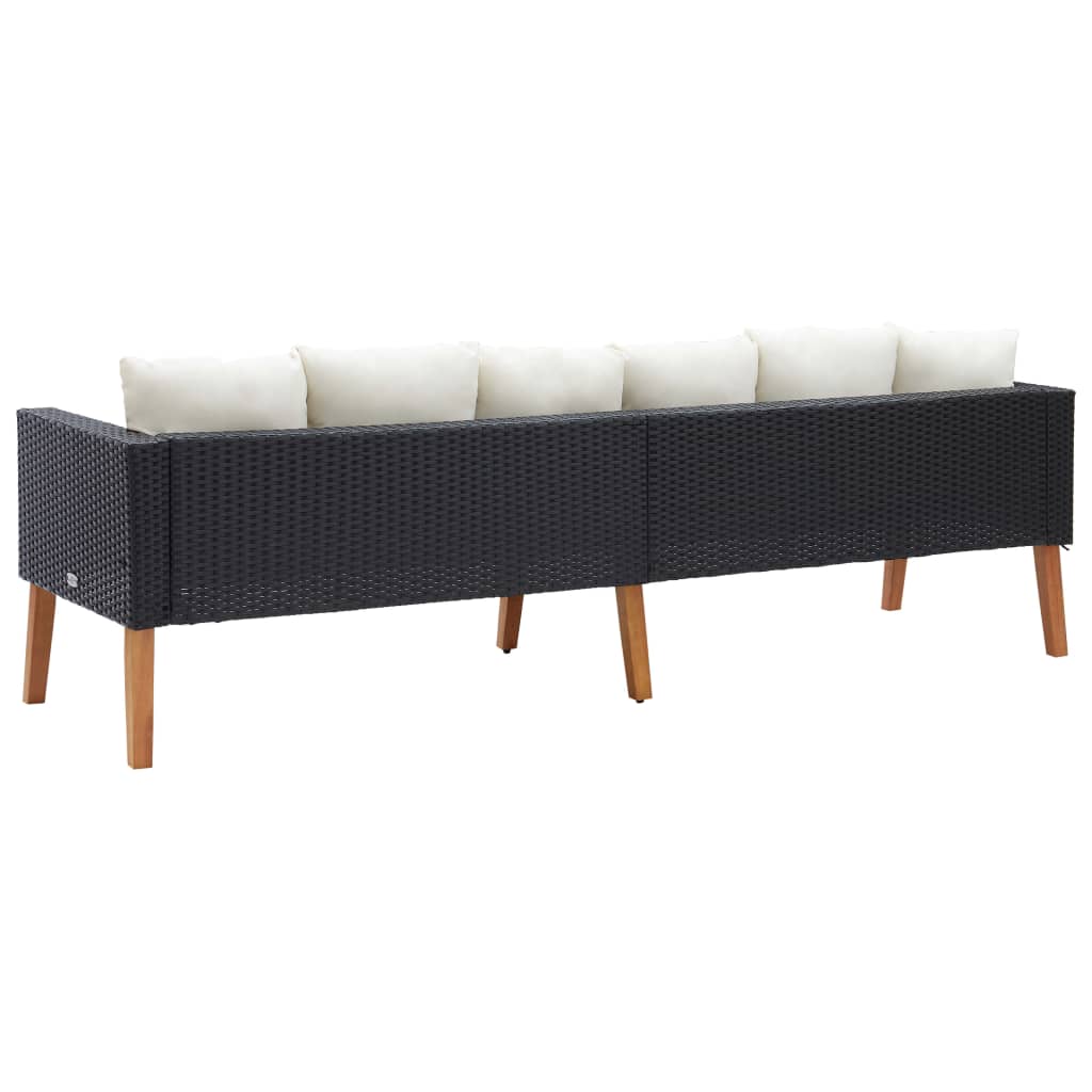 vidaXL 3-Seater Garden Sofa with Cushions Poly Rattan Black