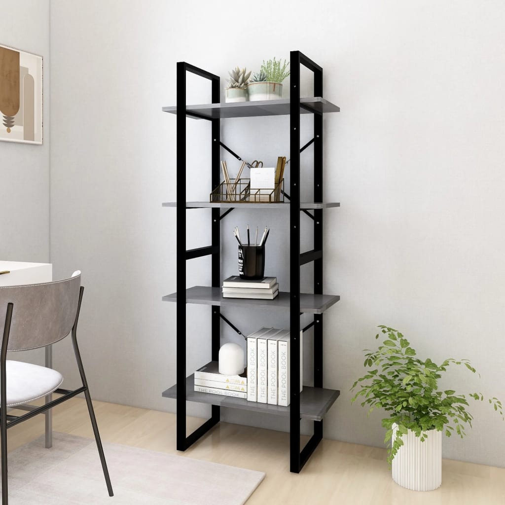 vidaXL 4-Tier Book Cabinet Grey 60x30x140 cm Solid Pine Wood