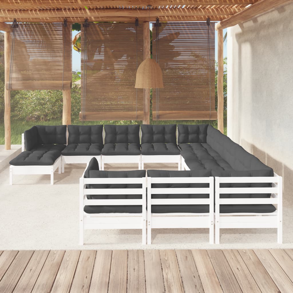 vidaXL 12 Piece Garden Lounge Set with Cushions White Pinewood