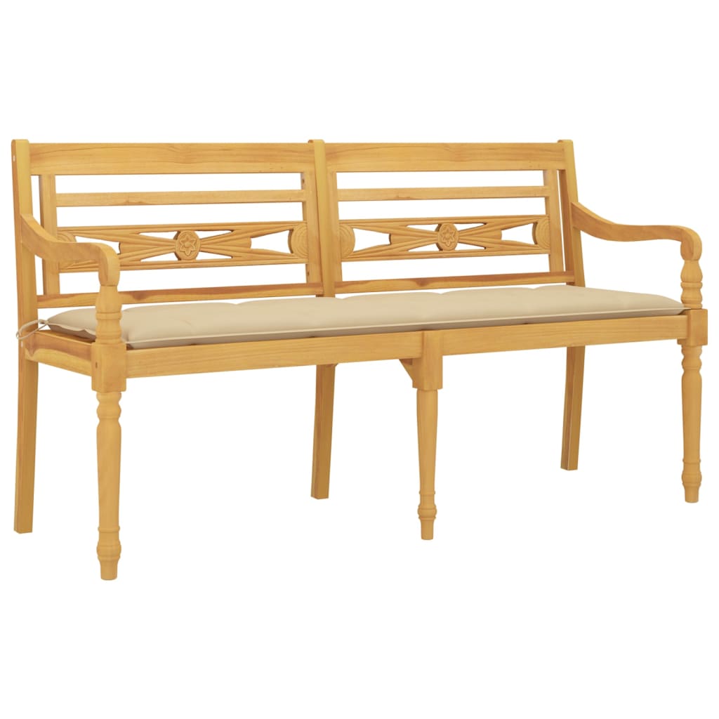 vidaXL Batavia Bench with Beige Cushion 150 cm Solid Wood Teak