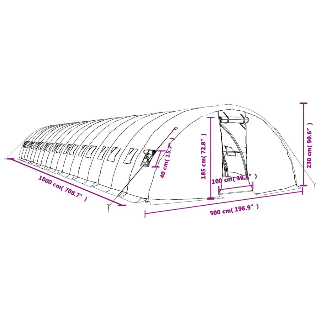 vidaXL Greenhouse with Steel Frame White 90 m² 18x5x2.3 m