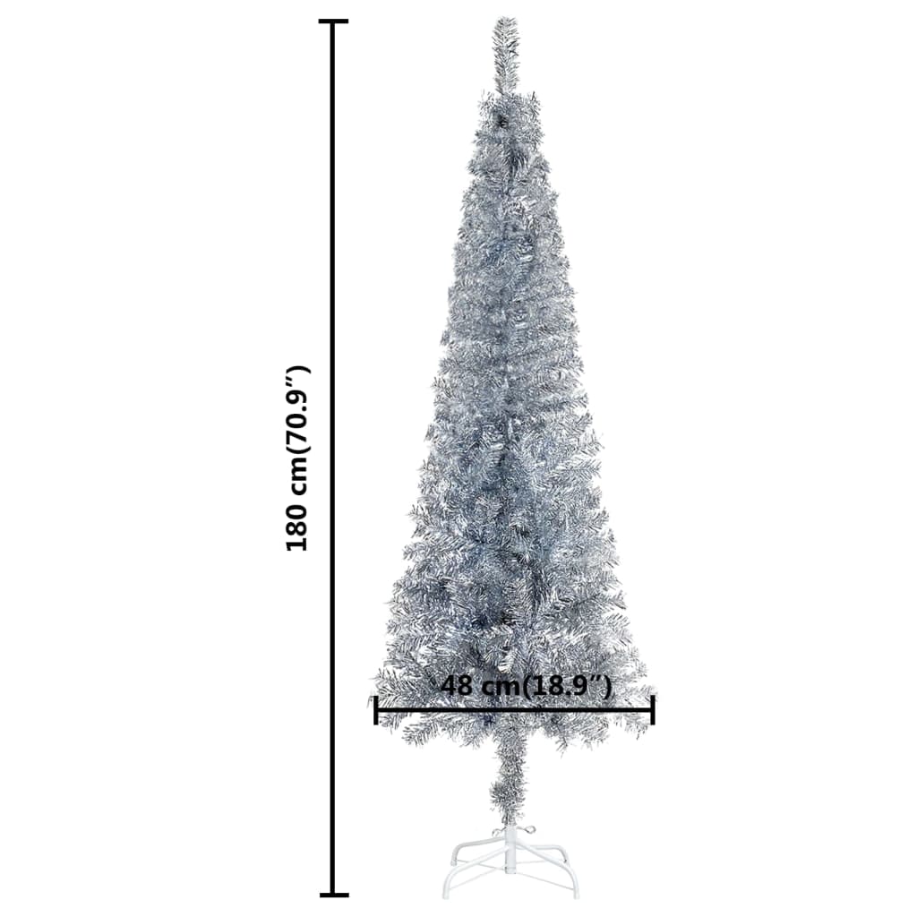 vidaXL Slim Pre-lit Christmas Tree Silver 180 cm