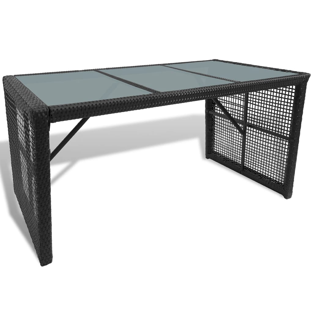 vidaXL Beer Table with 2 Benches 160 cm Poly Rattan Black