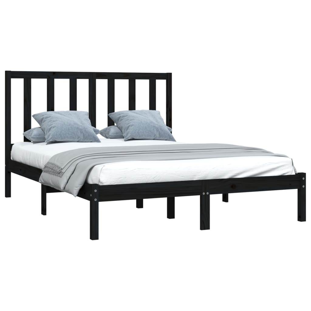 vidaXL Bed Frame Black Solid Wood Pine 150x200 cm King Size