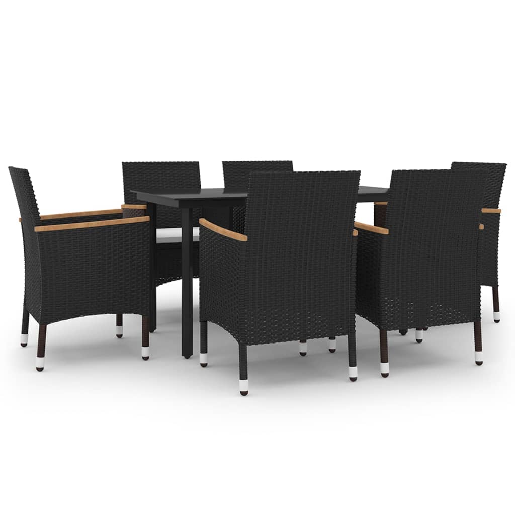 vidaXL 7 Piece Garden Dining Set with Cushions Poly Rattan and Glass