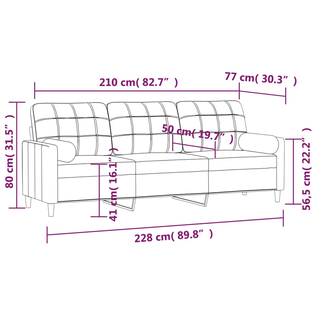 vidaXL 3-Seater Sofa with Pillows&Cushions Light Grey 210 cm Fabric