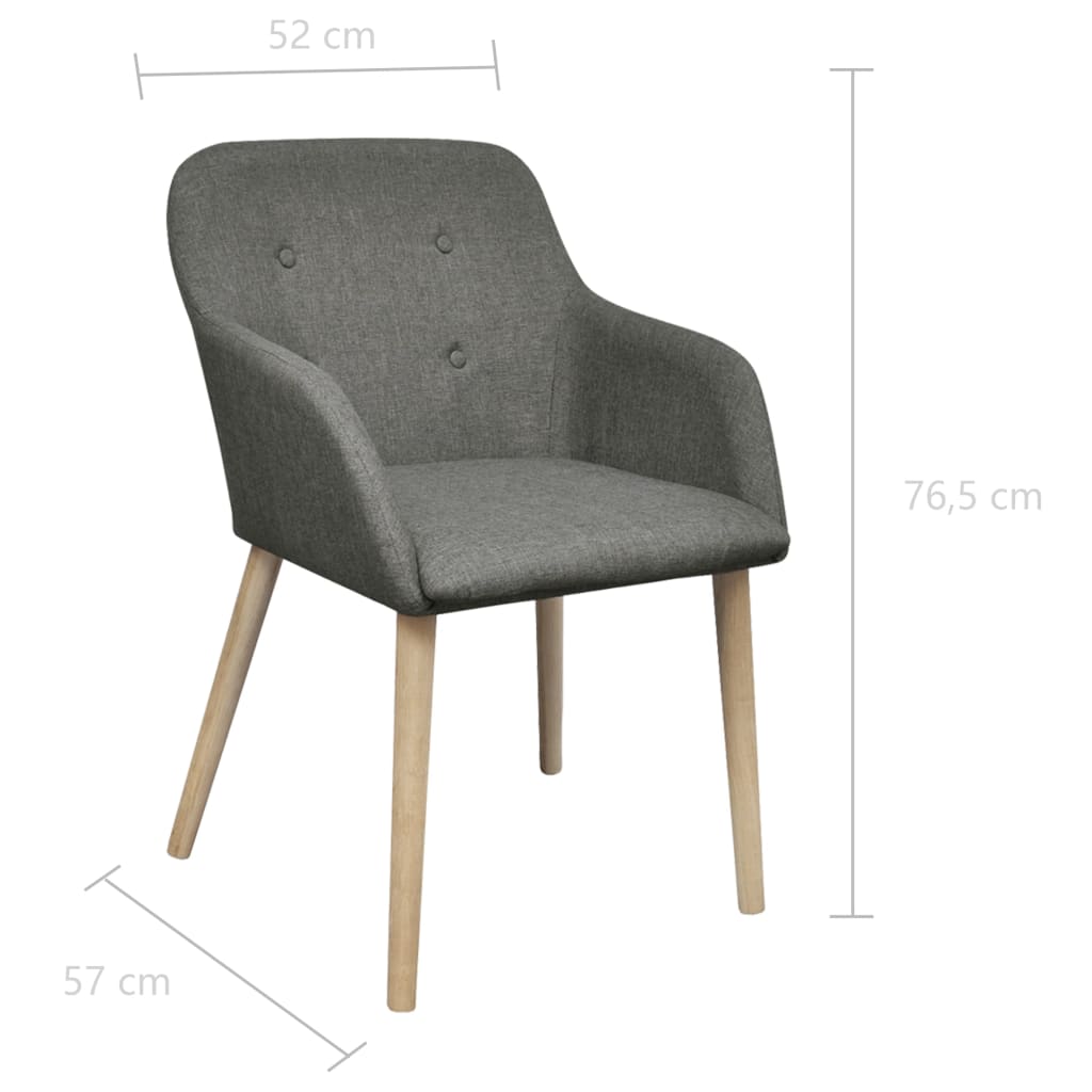 Oak Indoor Fabric Dining Chair Set 2 pcs with Armrest Dark Grey