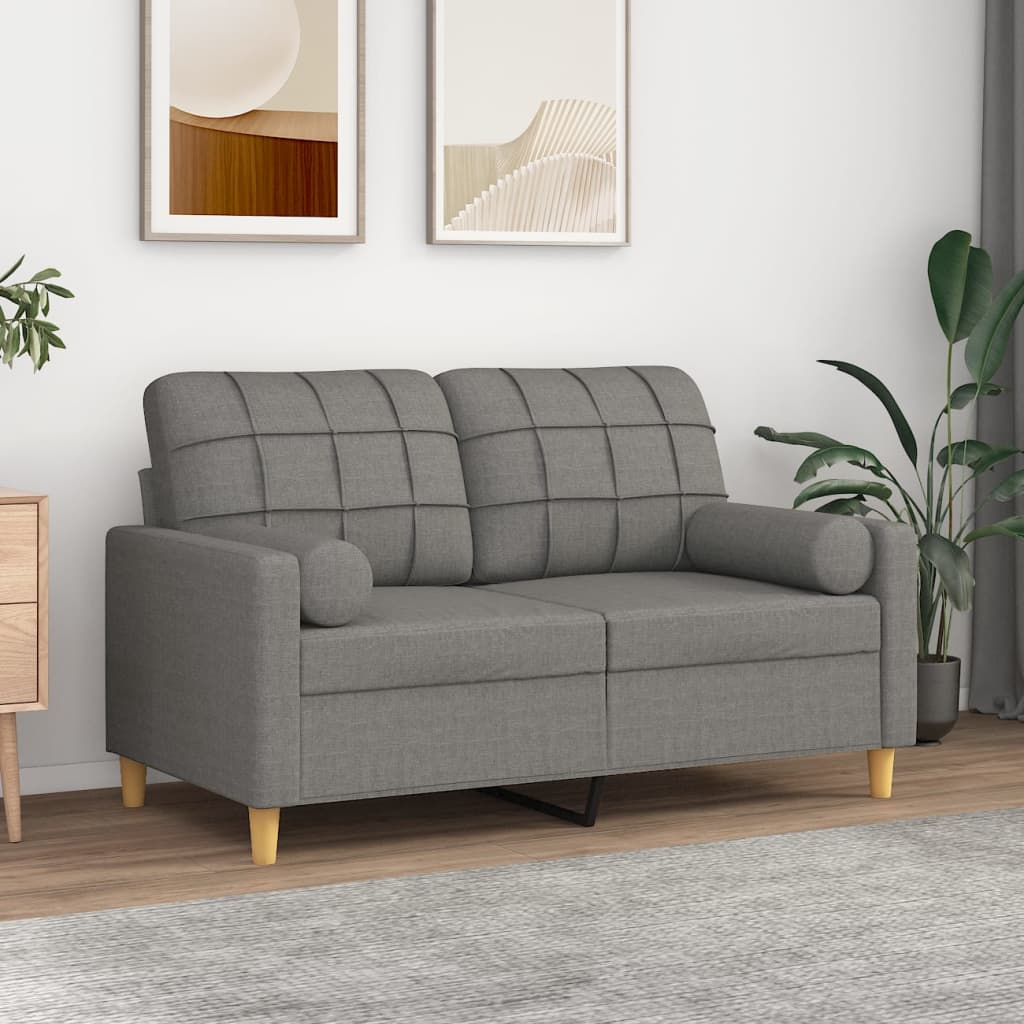 vidaXL 2-Seater Sofa with Pillows&Cushions Dark Grey 120 cm Fabric