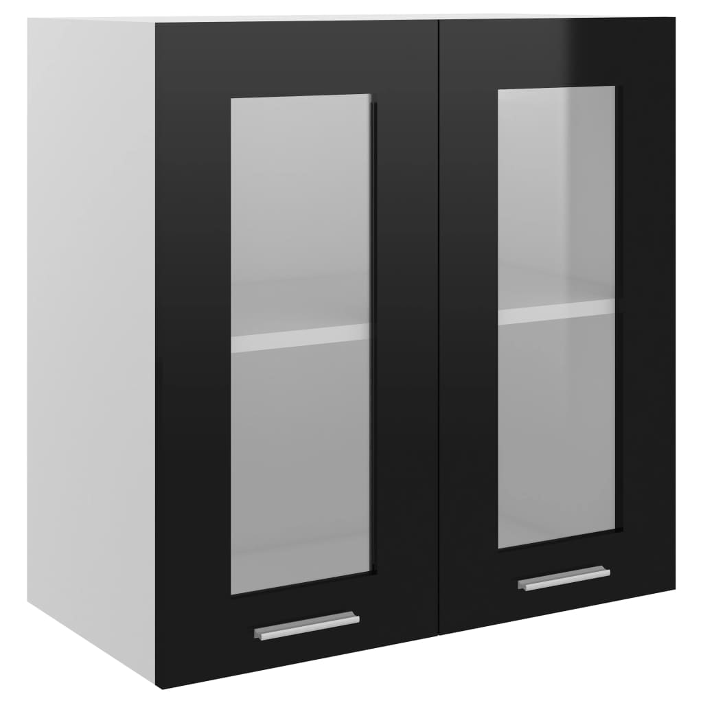 vidaXL Hanging Glass Cabinet High Gloss Black 60x31x60 cm Engineered Wood