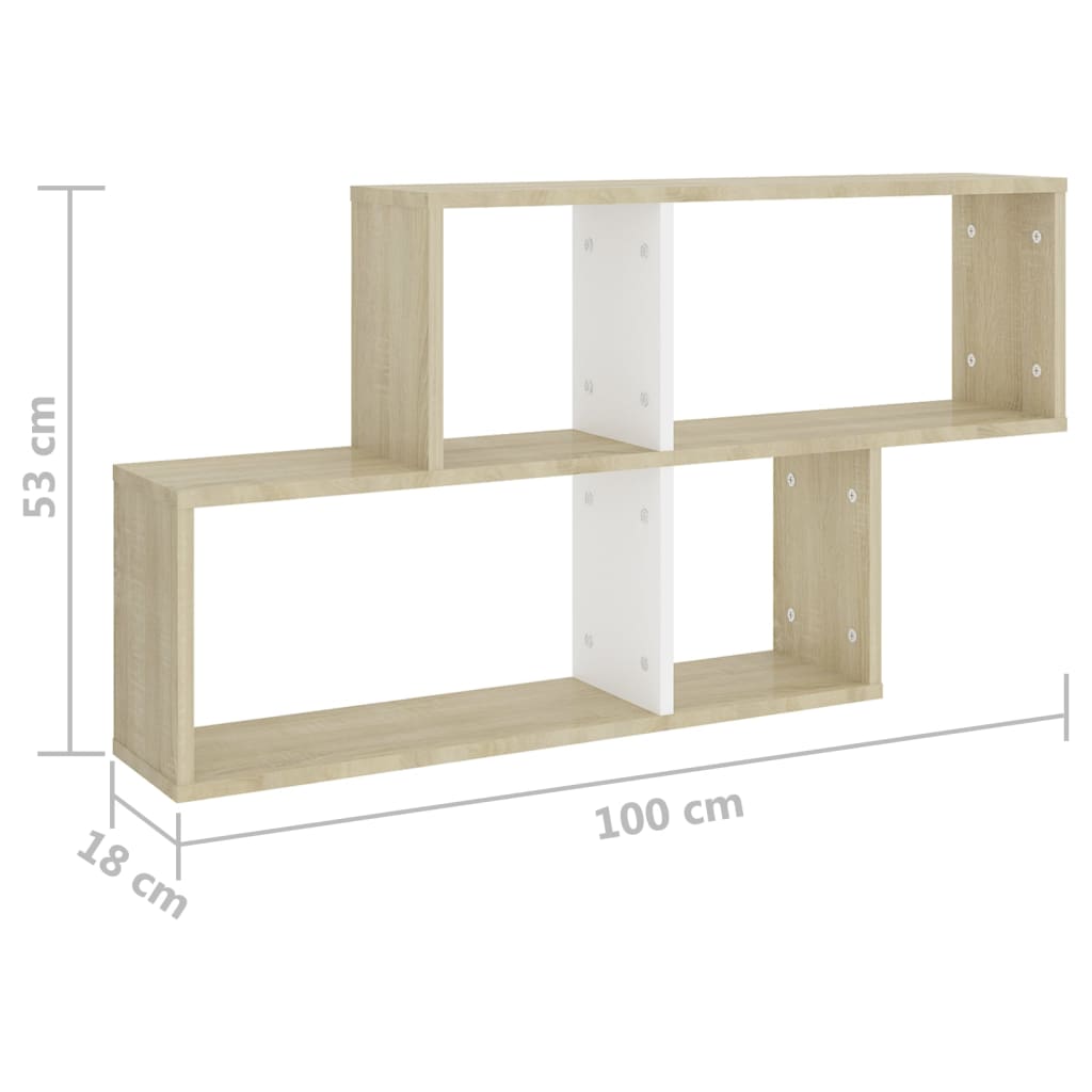 vidaXL Wall Shelf White and Sonoma Oak 100x18x53 cm Engineered Wood