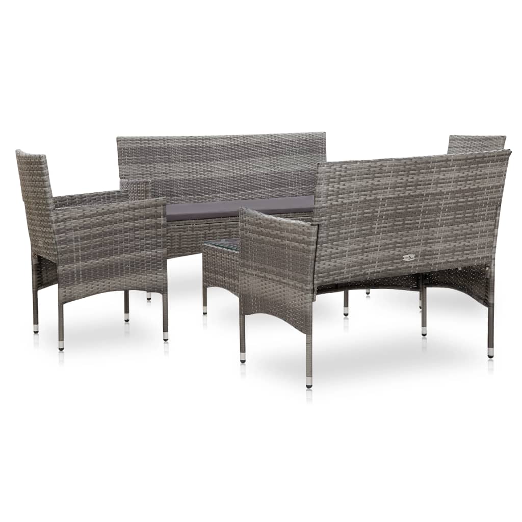 vidaXL 5 Piece Garden Lounge Set With Cushions Poly Rattan Grey
