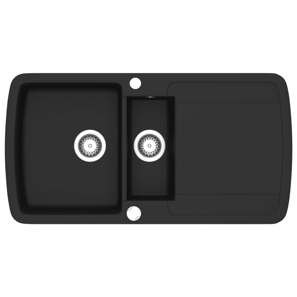 vidaXL Granite Kitchen Sink Double Basin Black