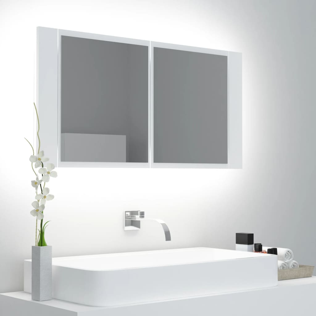 vidaXL LED Bathroom Mirror Cabinet White 90x12x45 cm