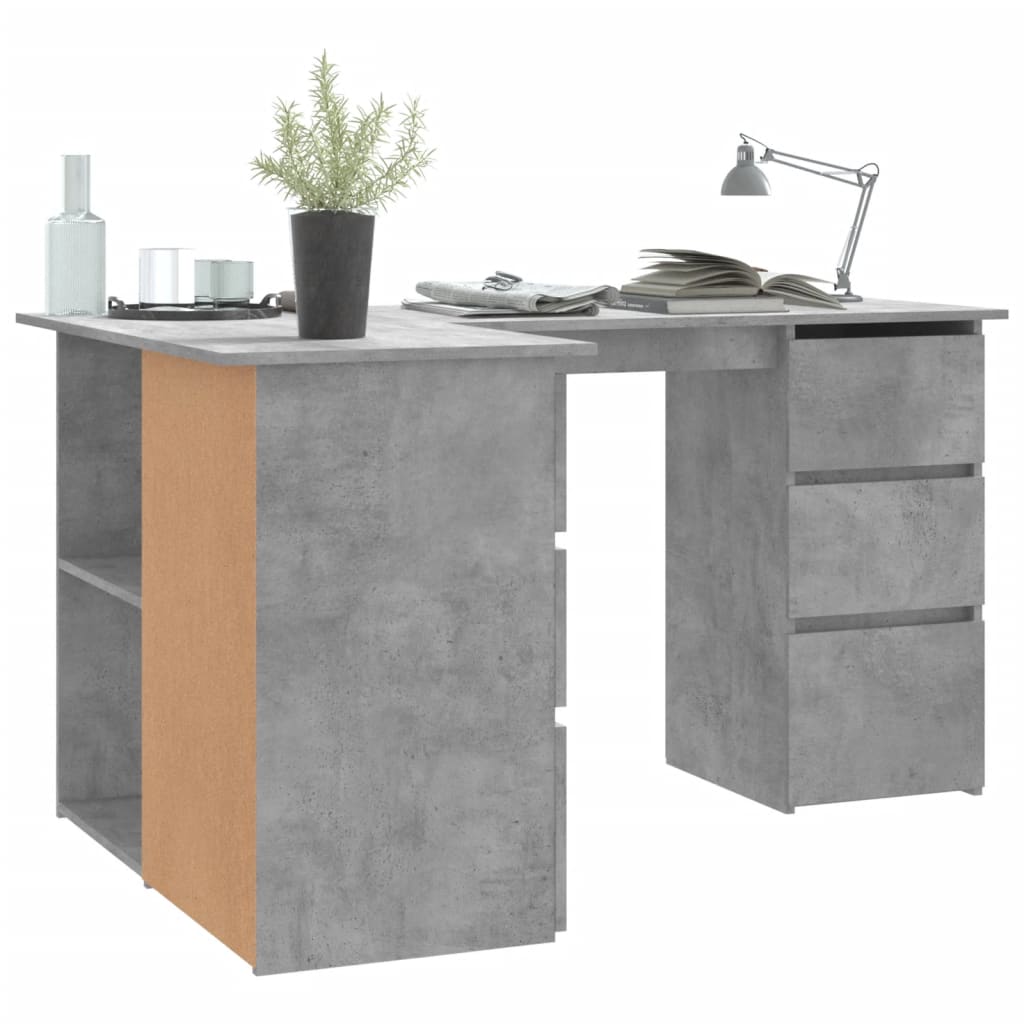 vidaXL Corner Desk Concrete Grey 145x100x76 cm Chipboard
