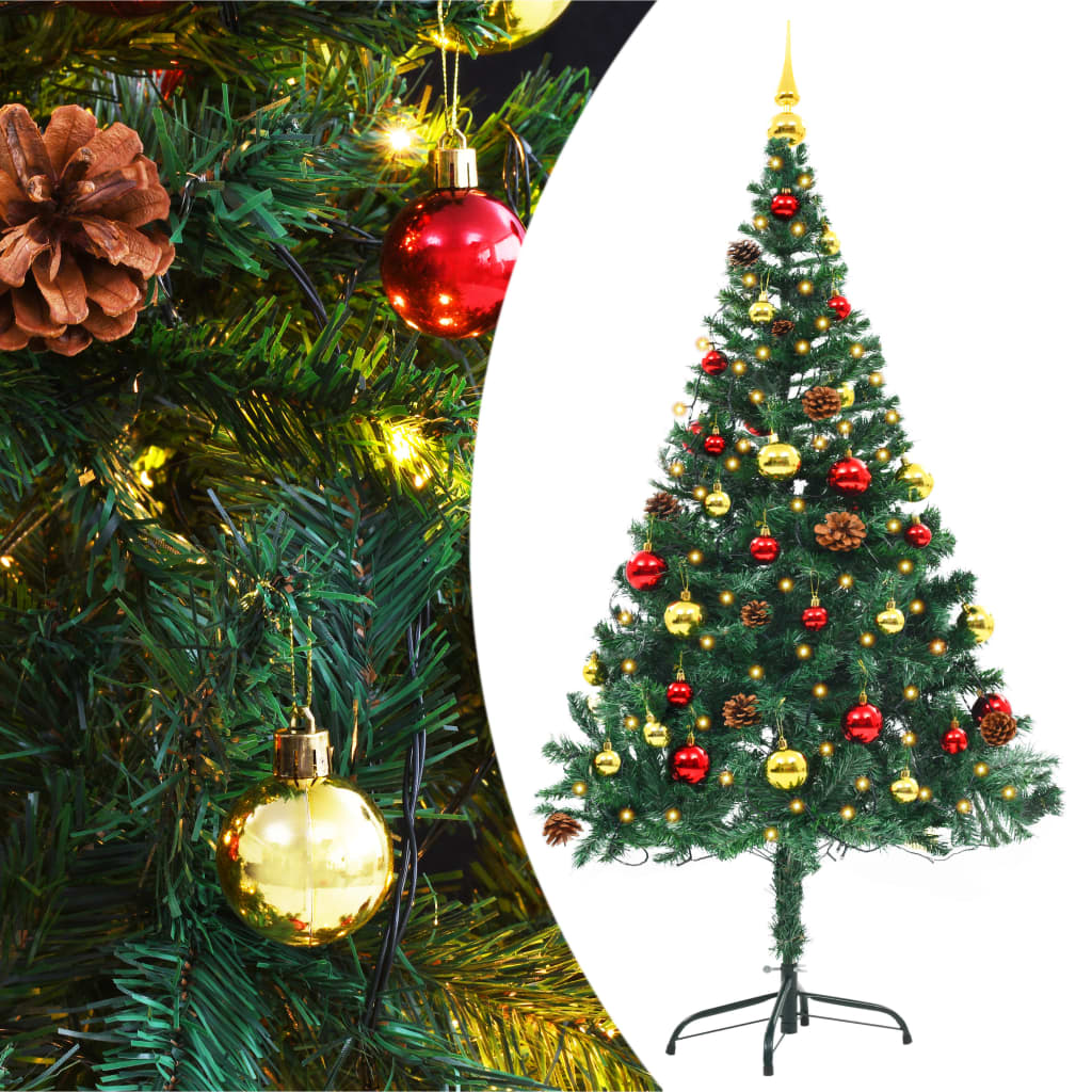vidaXL Artificial Pre-lit Christmas Tree with Baubles Green 150 cm