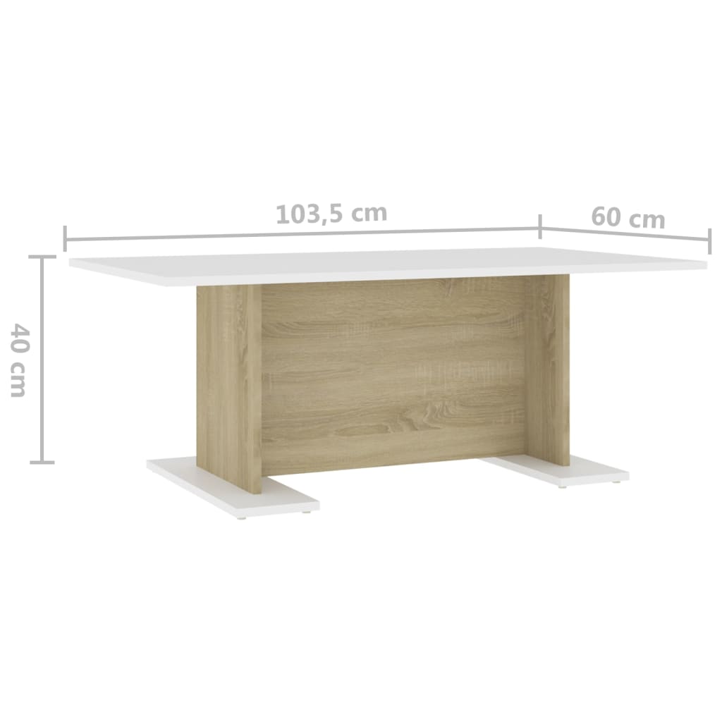 vidaXL Coffee Table White and Sonoma Oak 103.5x60x40 cm Engineered Wood