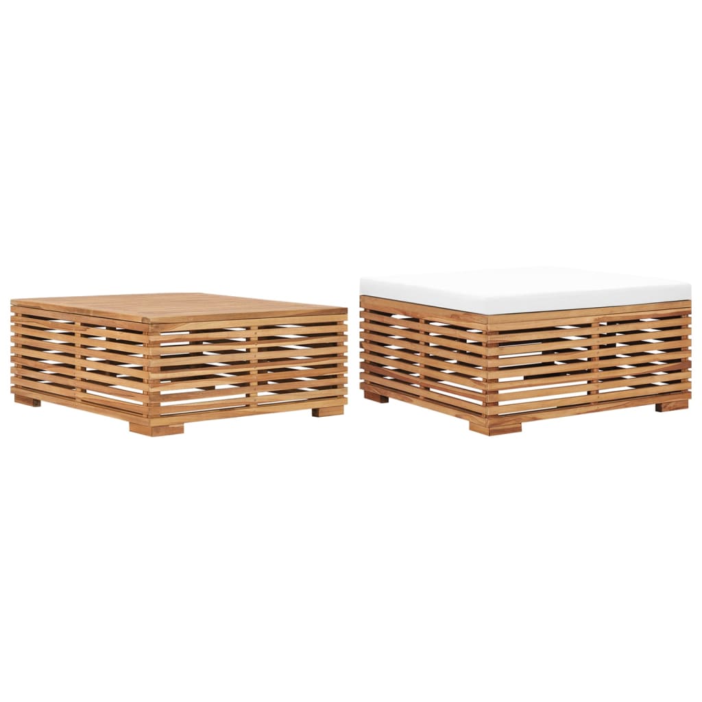 vidaXL Garden Table and Footrest Set & Cream Cushion Solid Teak Wood
