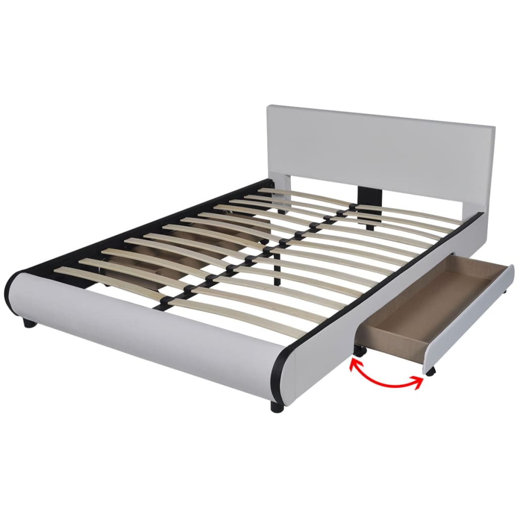 vidaXL Bed Frame White Faux leather Double Size