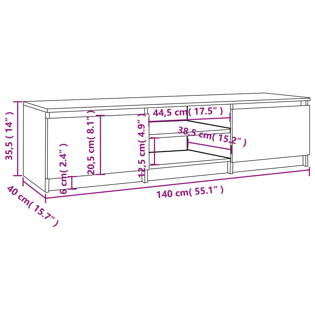 vidaXL TV Cabinet High Gloss White 140x40x35.5 cm Engineered Wood