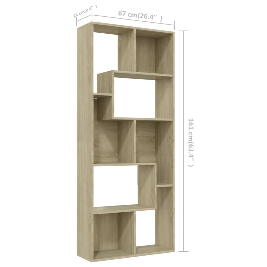 vidaXL Book Cabinet Sonoma Oak 67x24x161 cm Engineered Wood