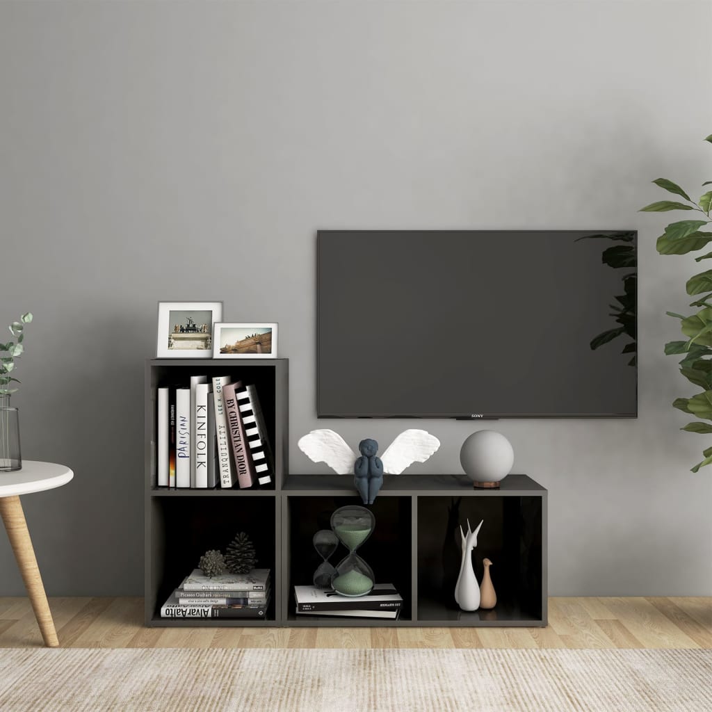 vidaXL TV Cabinets 2 pcs High Gloss Grey 72x35x36.5 cm Engineered Wood