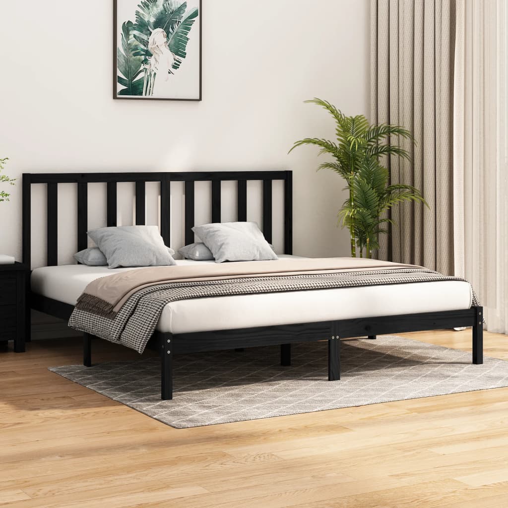 vidaXL Bed Frame Black Solid Wood Pine 180x200 cm Super King Size