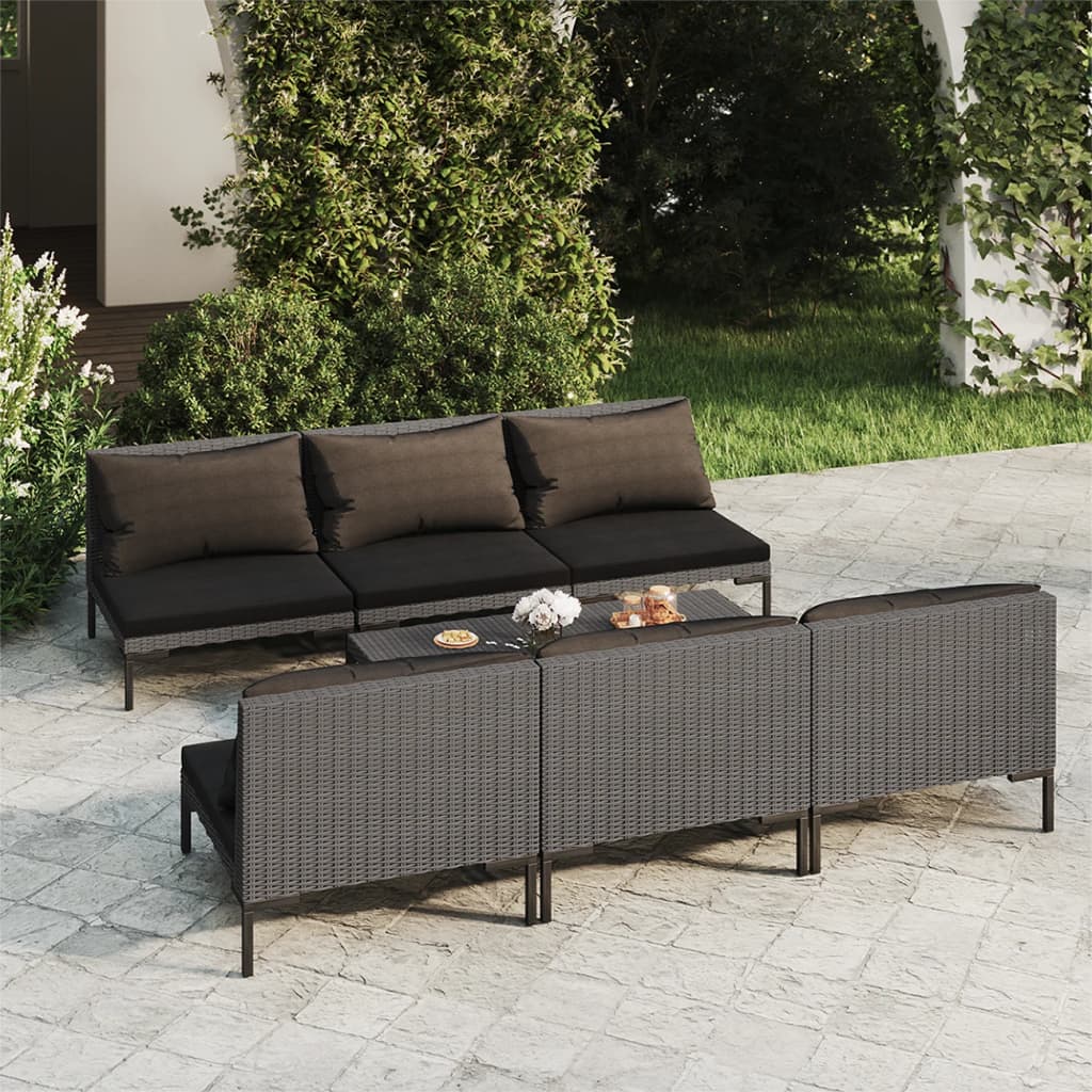 vidaXL 7 Piece Garden Lounge Set with Cushions Poly Rattan Dark Grey
