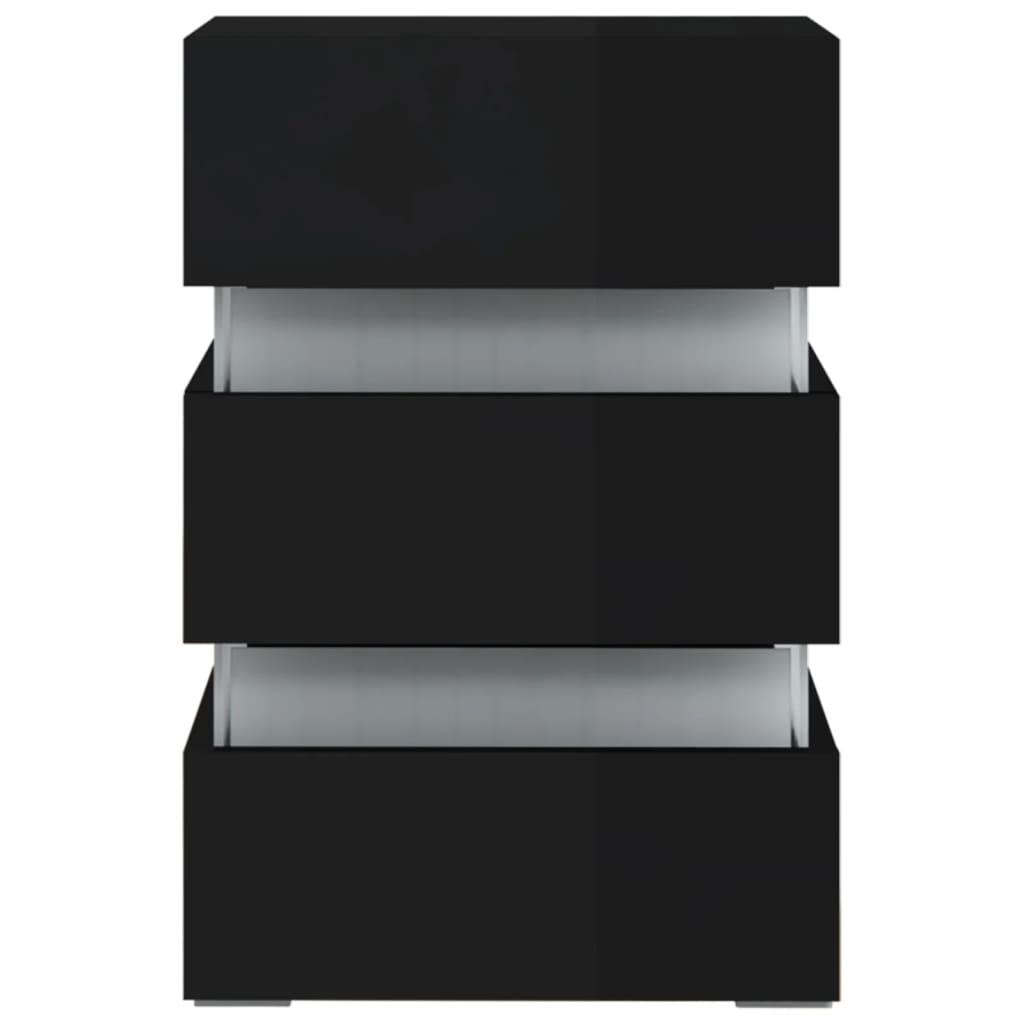 vidaXL LED Bedside Cabinet High Gloss Black 45x35x67 cm Engineered Wood