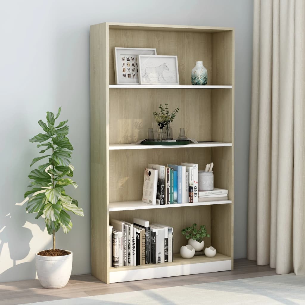 vidaXL 4-Tier Book Cabinet White and Sonoma Oak 80x24x142 cm Engineered Wood